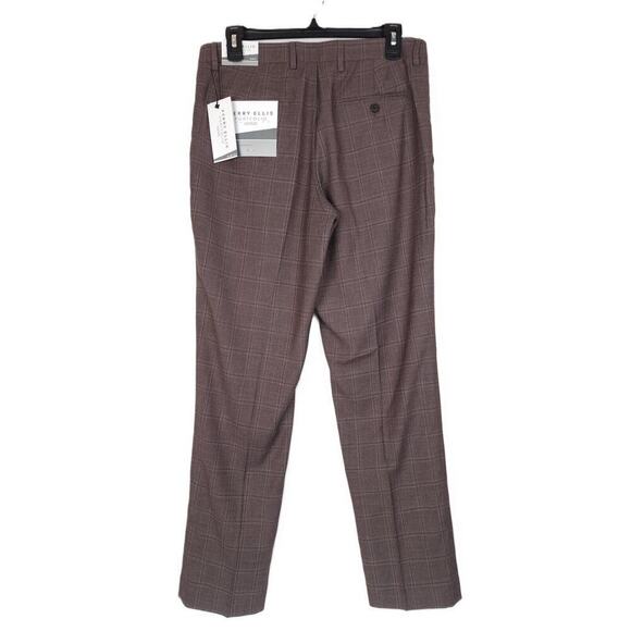 Perry Ellis Portfolio Men's Slim-Fit Stretch Dress Pants Brown Plaid 32x30 NWT - Picture 3 of 4
